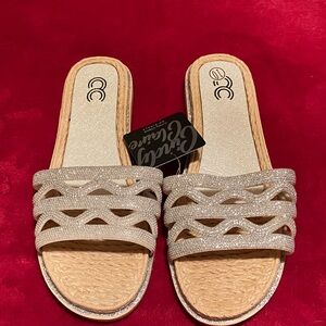 Glitter Woven Slide Sandals silver